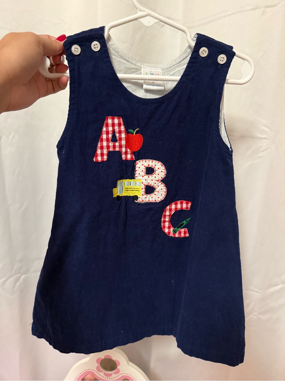 Vintage Navy ABC Corduroy Kids Jumper Dress